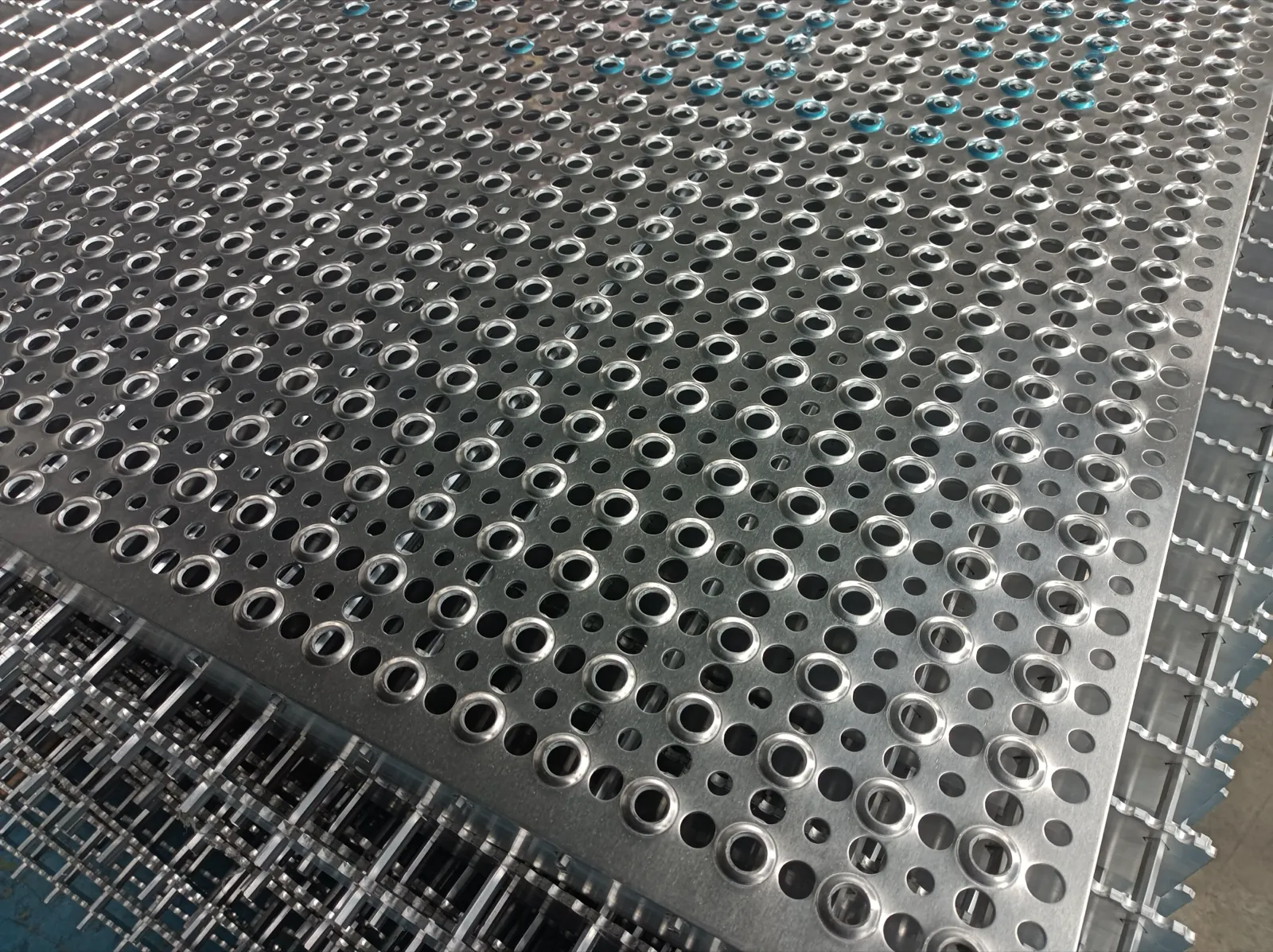 Aluminum grating stacked panels ready for shipment