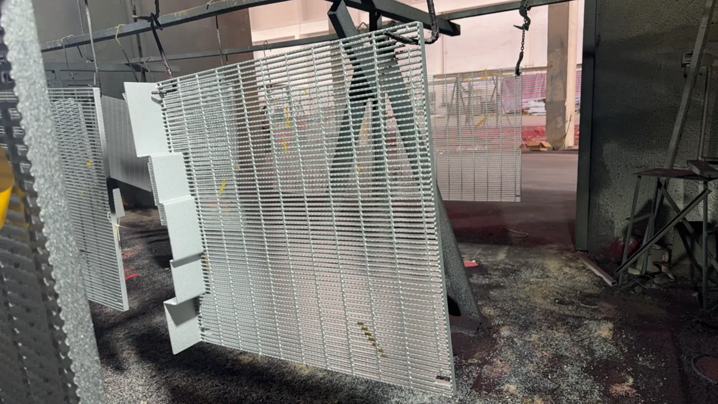 Steel grating panels in factory production